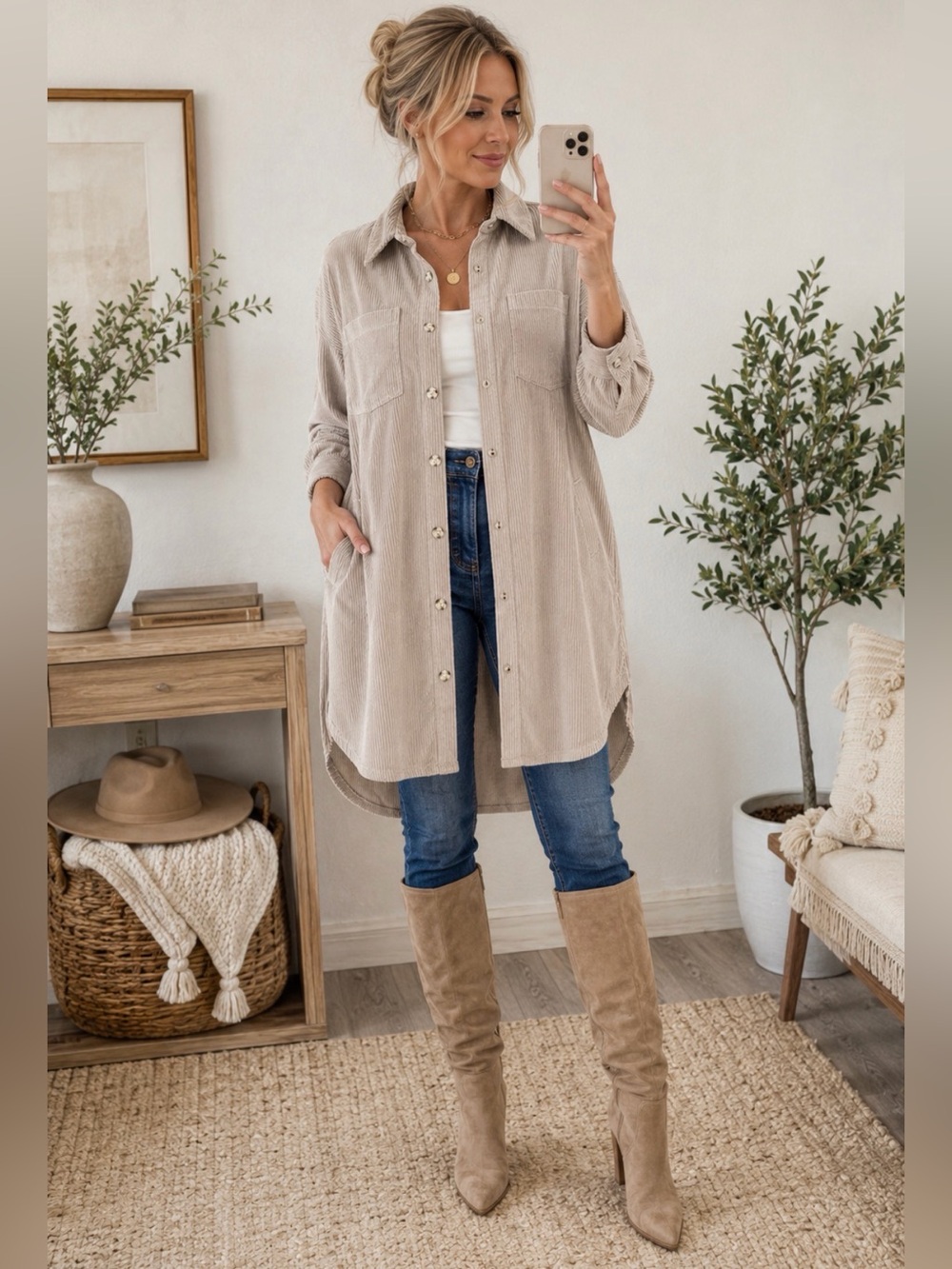 Ashley Utility Collection Corduroy Shacket Jacket Dress Duster Medium NWT